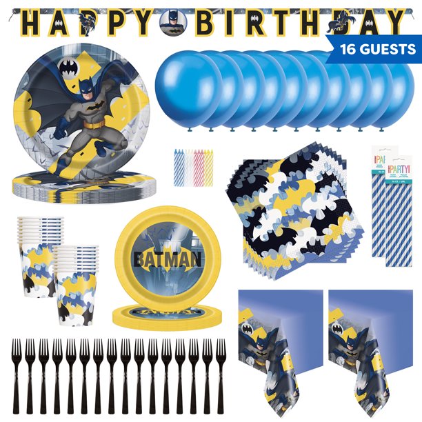 Batman Birthday Party Supplies Tableware, Decoration and Balloon Kit for 16 Guests