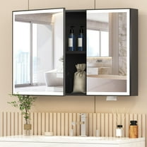 JBLCC LED Medicine Cabinet with Mirror, Wall-Mounted Bathroom Mirror Cabinet, Anti-Fog Touch Sensor Storage Organizer with 5 Shelves, 39.37"x23.62", Black