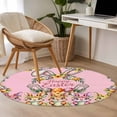 thumbnail image 4 of Round Rugs 4 Ft, Happy Eatser Non Slip Area Rugs for Kitchen Bedroom Entryway, Cute Bunny Colorful Eggs Rustic Flower Plants Pink Washable Carpet Runner Rug Floor Mats for Bedroom Home Decor, 4 of 8