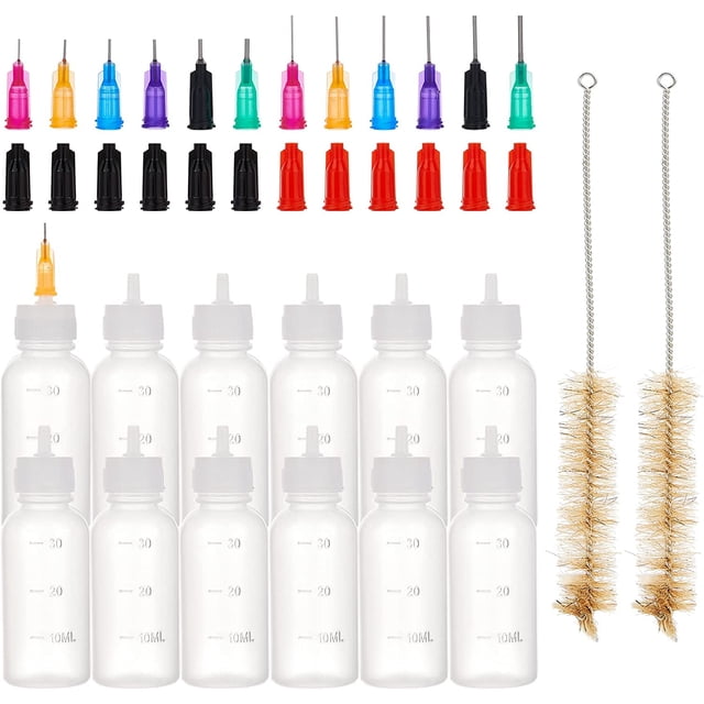 Paquete de 12 frascos aplicadores multiusos de precisión de 30 ml (1 onza) para manualidades, con 24 puntas y 12 tapas. Ideal para aplicar pegamento y aceite en quilling.