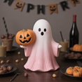 thumbnail image 3 of Halloween Pink Ghost Figurine Decor,Mini Cute Pink Statue with Pumpkin Holding, Decoration for Gift Props Tabletop Home Decorations, Halloween Gift Halloween-Themed Decorations, 3 of 7