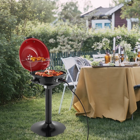 BAYUELSWU Electric BBQ Grill, 1600W Tabletop Electric Barbecue Grill with Stand Portable for Camping, Party (Red)
