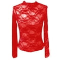 thumbnail image 4 of Red Young Adult Tops Women's Spring Solid Color High Collar Lace Ear Edge Slim Fit Long Sleeve Top Going Out Tops for Women, 4 of 6