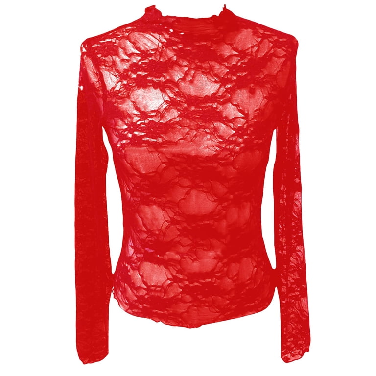 TODOZO Hot Sale!! Women's Mesh Top Long Sleeve Mock Neck Sheer