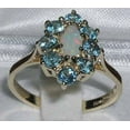 thumbnail image 2 of LBG British Made Real Solid 18k Yellow Gold Natural Opal & Blue Topaz Womens Engagement Ring - 33 size options - Size 6.25, 2 of 5
