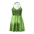 thumbnail image 2 of Vestido Para Mujer Con Cuello Halter Fruncido Sin Espalda Ondulado/Vestido Con Estampado De Flores Y Lunares XBTCLXEBCO Verde;S, 2 of 6