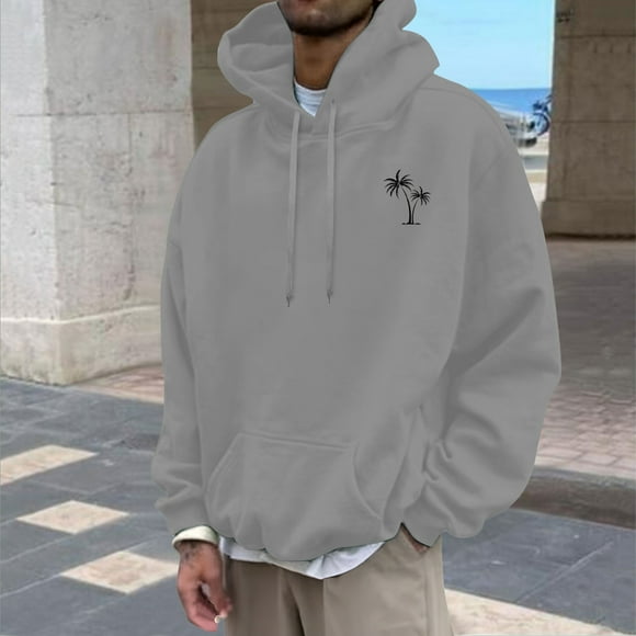WILLBEST Man Hoodies for Men Men's Fashion Hoodies & Sweatshirts Coconut Tree Print Pullover Sweatshirt Tops Loose Fit Hop Hooded Sweater with Pocket