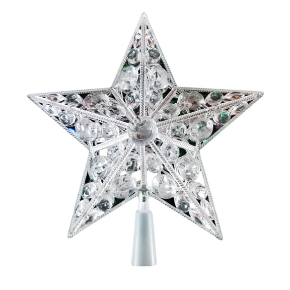 JeashCHAT Christmas Tree Topper Lighted Star, 8.3" LED Clear Five-Pointed Star Xmas Tree Topper Plug in for Indoor Home Office New Year Holiday Party Christmas Decorations