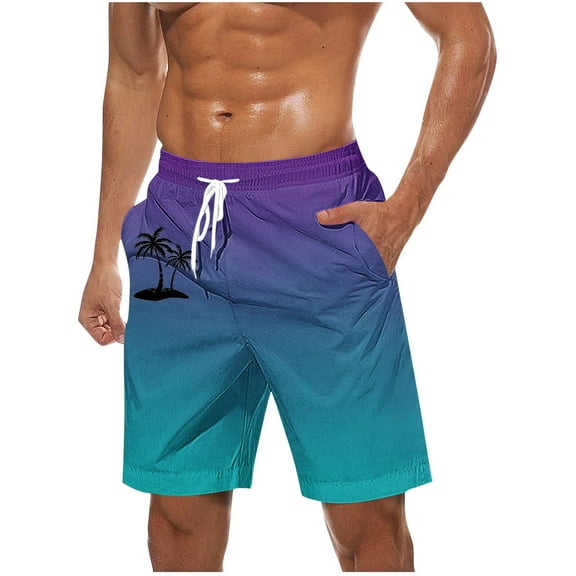 Gpaecead Men's Gradient Beach Pants: Casual Shorts with Elastic Waist, Drawstring, and Pockets S Purple