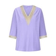 thumbnail image 5 of Jewelreauty Eyelet Tunic Tops for Women Lace Elbow Length V Neck Casual Blouses Summer Loose Tee, 5 of 6