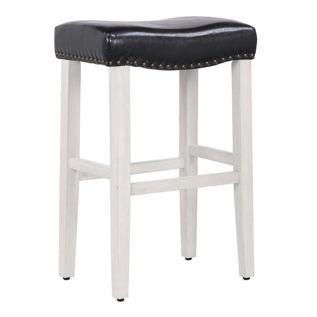 Tabouret de Bar 29 Pouces Rembourré avec Siège en Selle, Noir