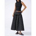 thumbnail image 4 of Black Polka Dot A-Line Midi Skirt For Women, Flowing Cotton Skirt With Elastic Waistband, 4 of 7
