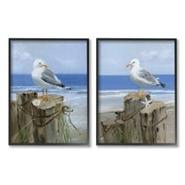 Stupell Industries Seagulls Beach Shore Wooden Pillars Sanddollar Starfish Scene, 16 x 20, Design by Sally Swatland