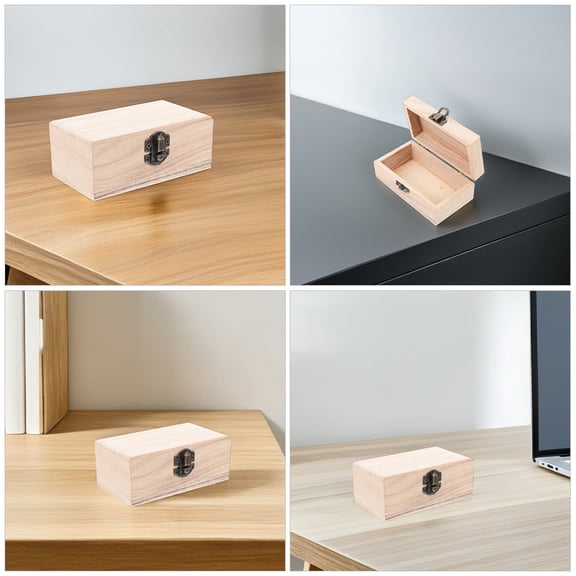 LOLIPPYY 2-Pack Unfinished Wooden Treasure Chest Boxes for Crafting, Paintable Storage, Decorative Wood Box Set for Projects