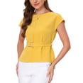 thumbnail image 4 of INSPIRE CHIC Cap Sleeve Dressy Top for Women's Boat Neck Office Work Belted Peplum Tops S Yellow, 4 of 6