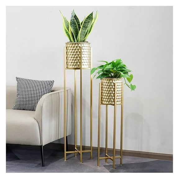 Set of 2 Planters with Stand Indoor Outdoor Metal Planters for Indoor Plants 30 &40" Tall Morden Planters Flower Pots for Living Room Corner Kitchen Office Garden Balcony Patio Decor