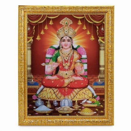 Bm Traders Devi Annapurna Maa Beautiful Print Photo In ArtWork Golden Frame (11 x 14 Inch)OR(27.94 X 35.56 Cm) Religious Gifting