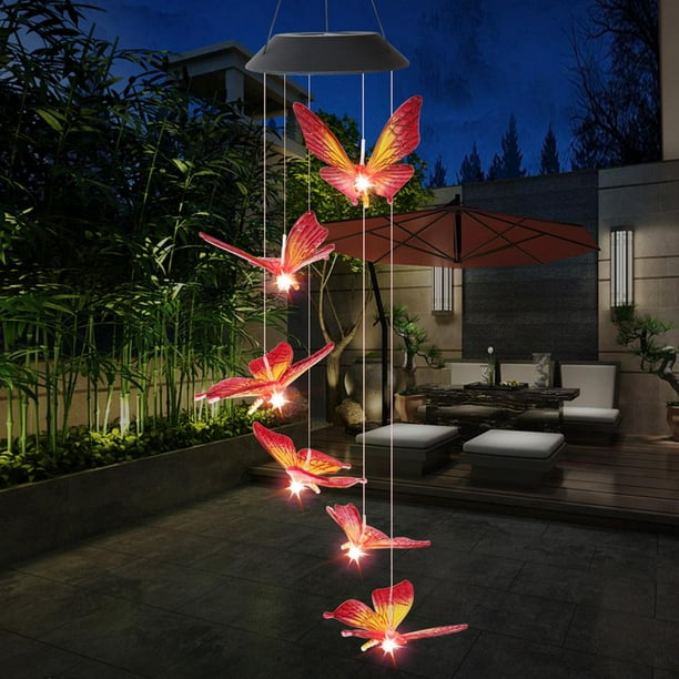 Bombilla Lámpara colgante IP65 con cambio de color de luz de mariposa con carillón de viento solar LED (A) Wdftyju Para estrenar