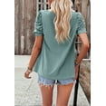 thumbnail image 4 of Women'S Hollow Pleated Short Sleeves Square Neck Casual Loose Solid Color Knit T Shirts Tops Blouses Bean Green XL, 4 of 9