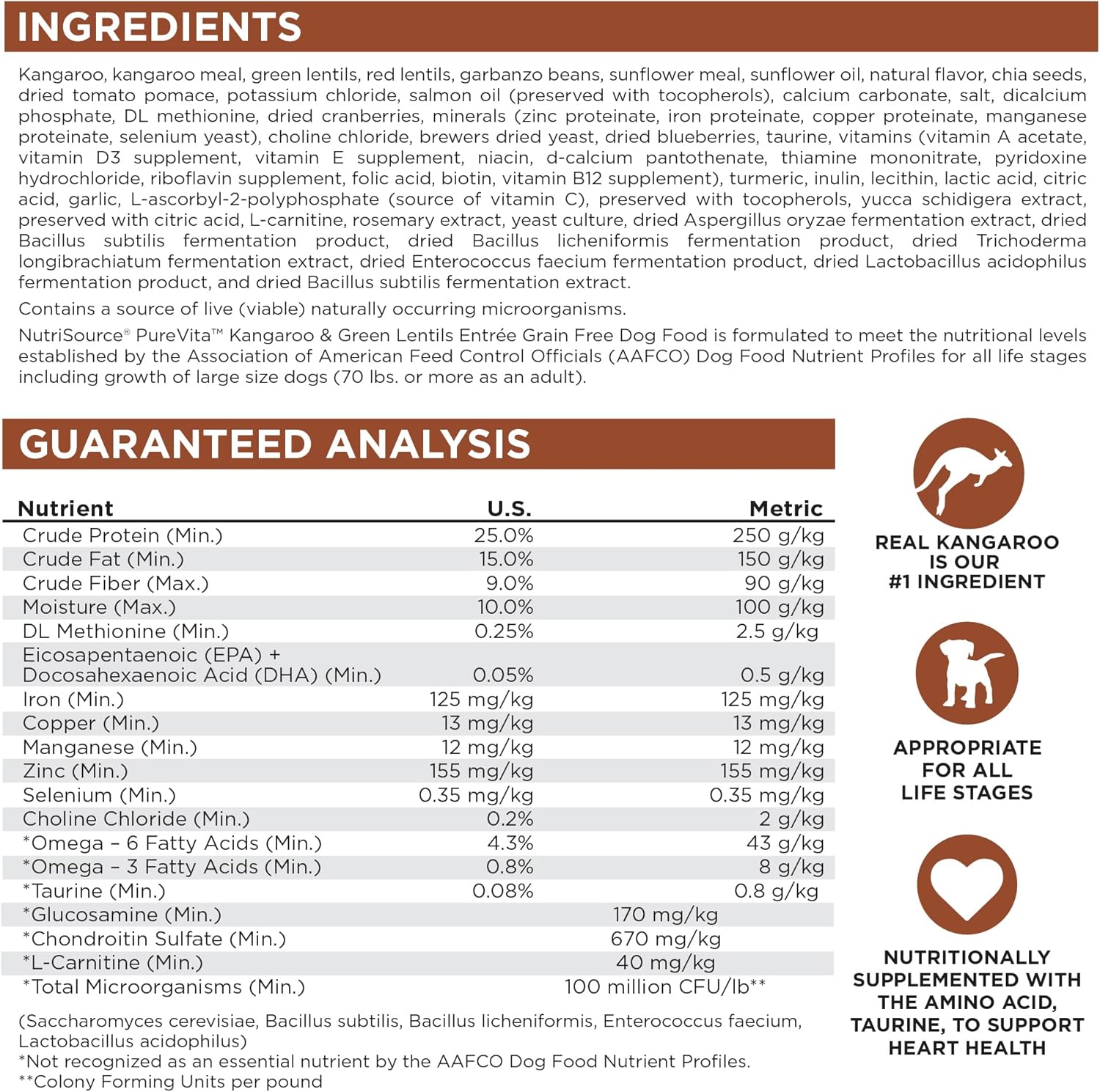 NutriSource PureVita Grain Free All Life Stages Kangaroo & Green Lentils Entree Dog Food 12 lb