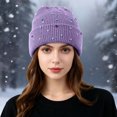thumbnail image 2 of AWZXDE Beanie Hats For Women Colorful Beaded Knitted Cap Versatile Style Warm For Autumn And Winter Purple, 2 of 4