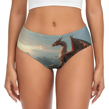 Naloa Red Dragon Mountain Sunrise Womens No Show Cotton Underwear Mid-High Waisted Soft Ladies Panties Strech Breathable Briefs -3X-Large