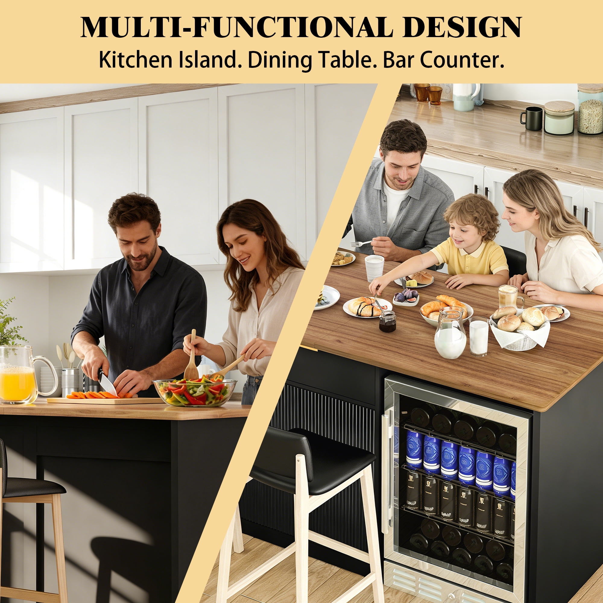 60.7"W Large Kitchen Island with Fridge Space, Modern Kitchen Bar Island Table