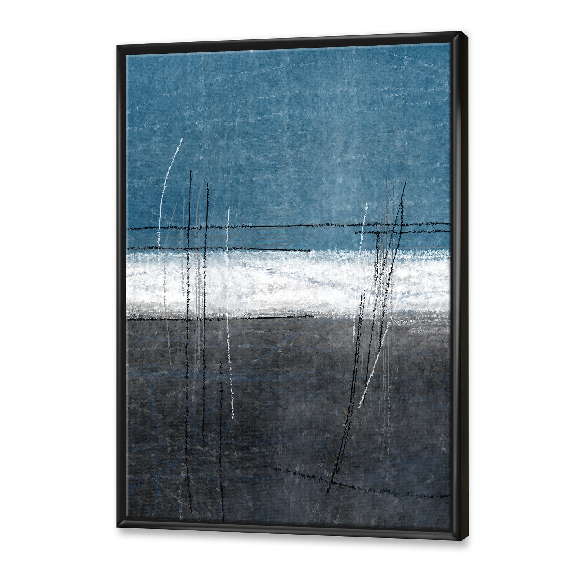 Designart 'Grey Meet Teal Abstract Art' Modern Framed Canvas Wall Art Print
