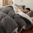 thumbnail image 2 of WOOW DEPOT Sherpa Reversible Comforter 70.8" x 86.6", 1 PCS Twin Full Size Heavy 7.72 lbs Warm Cozy, Taffeta Quilted & Sheared Craft 3D Jacquard Blanket Machine Washable, Dark Gray, 2 of 9
