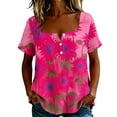 thumbnail image 2 of Yrmaups Loose Fit Short Sleeve T Shirt for Women Plus Size, Sunflower Square Neck Blouse, Casual Button Down Top, Soft Stretch Tee for Party Vacation Daily Wear, Red 3XL, 2 of 8