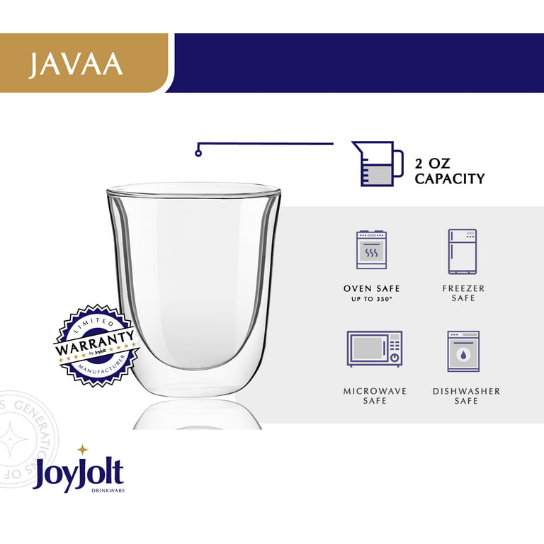 JoyJolt Javaah Double Wall Espresso Glasses, 2 Ounce Set of 2