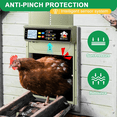 thumbnail image 6 of Automatic Chicken Coop Door Solar Powered with Timer, Light Sensor, Remote Control, LCD Display, Aluminum Alloy 4 Auto Modes Wide Chicken House Door, Anti-Pinch, Weatherproof, USB Backup, Green, 6 of 7