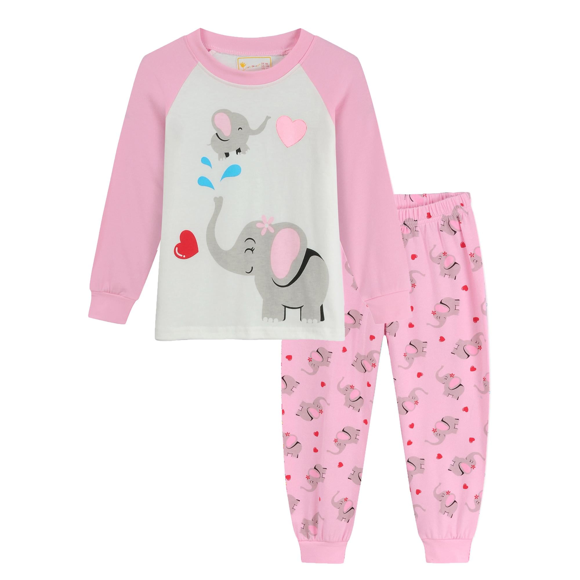 Little hand Toddler Girls Pajamas Cotton Pjs Elephant Long Sleeve Sleepwear 5t