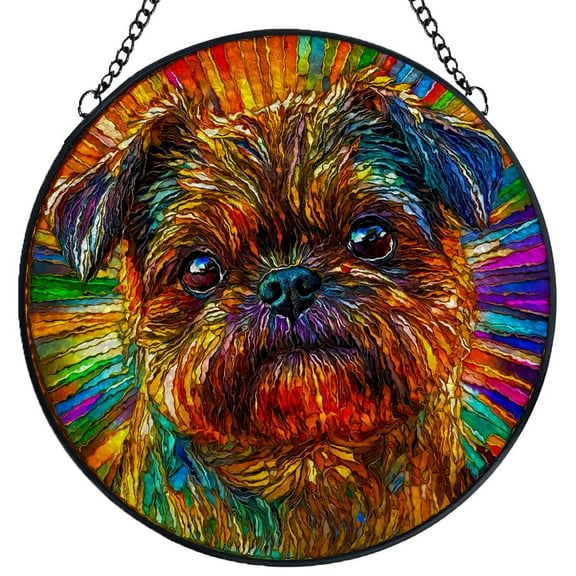 Stained Glass Suncatcher Panel Brussels Griffon Dog Handmade Glass Wingdow Hanging Suncatcher Ornaments Crafts Kits for Memorial and Garden Indoor Decor 6.3"-1