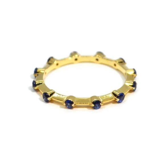 Blue Sapphire Eternity Band Ring Wedding Engagement Stackble Ring 925 Sterling Silver Yellow Gold Plated Gemstone Jewelry For Women Gift