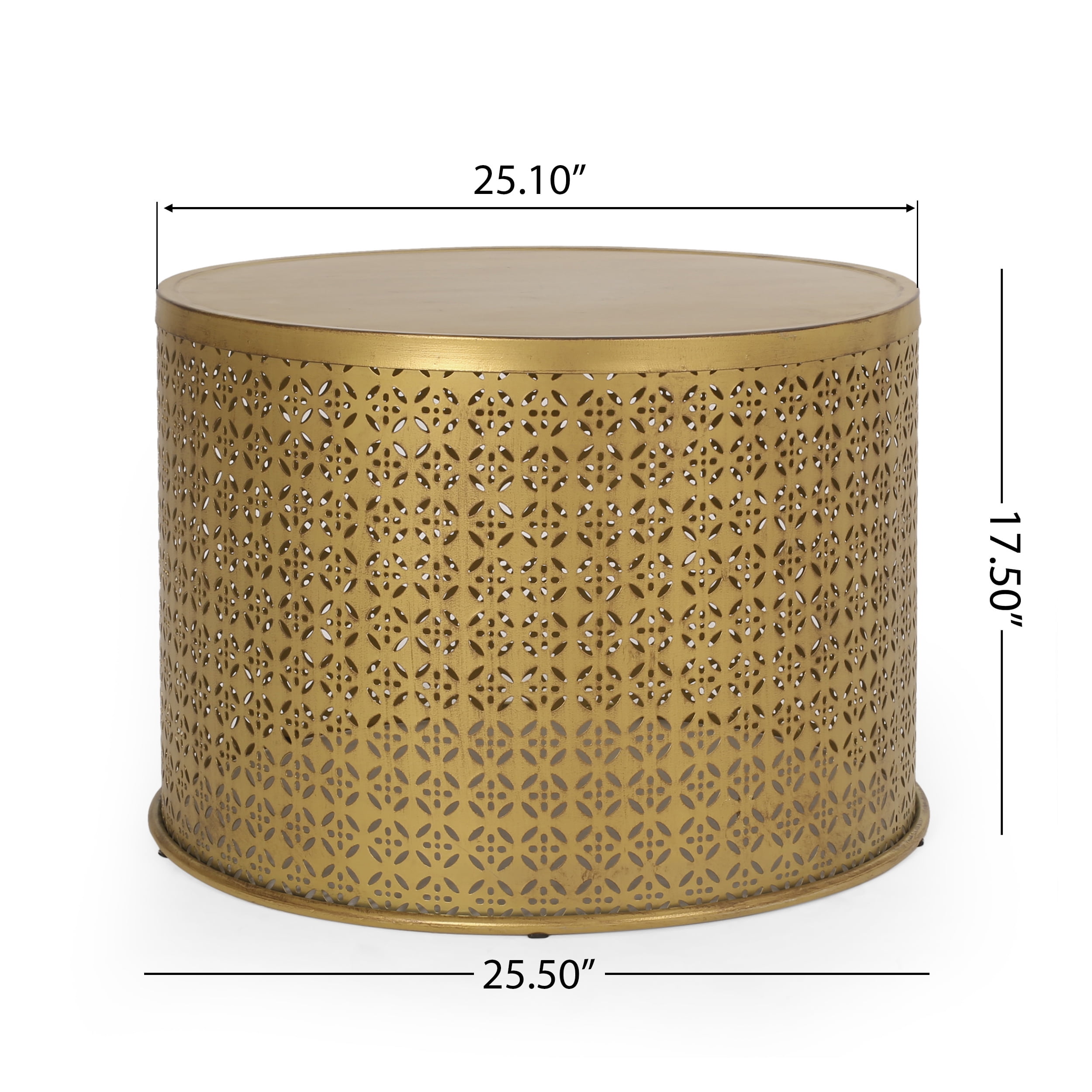 GDF Studio Arrastra Boho Lace Cut Iron Coffee Table, Gold Brushed Brown