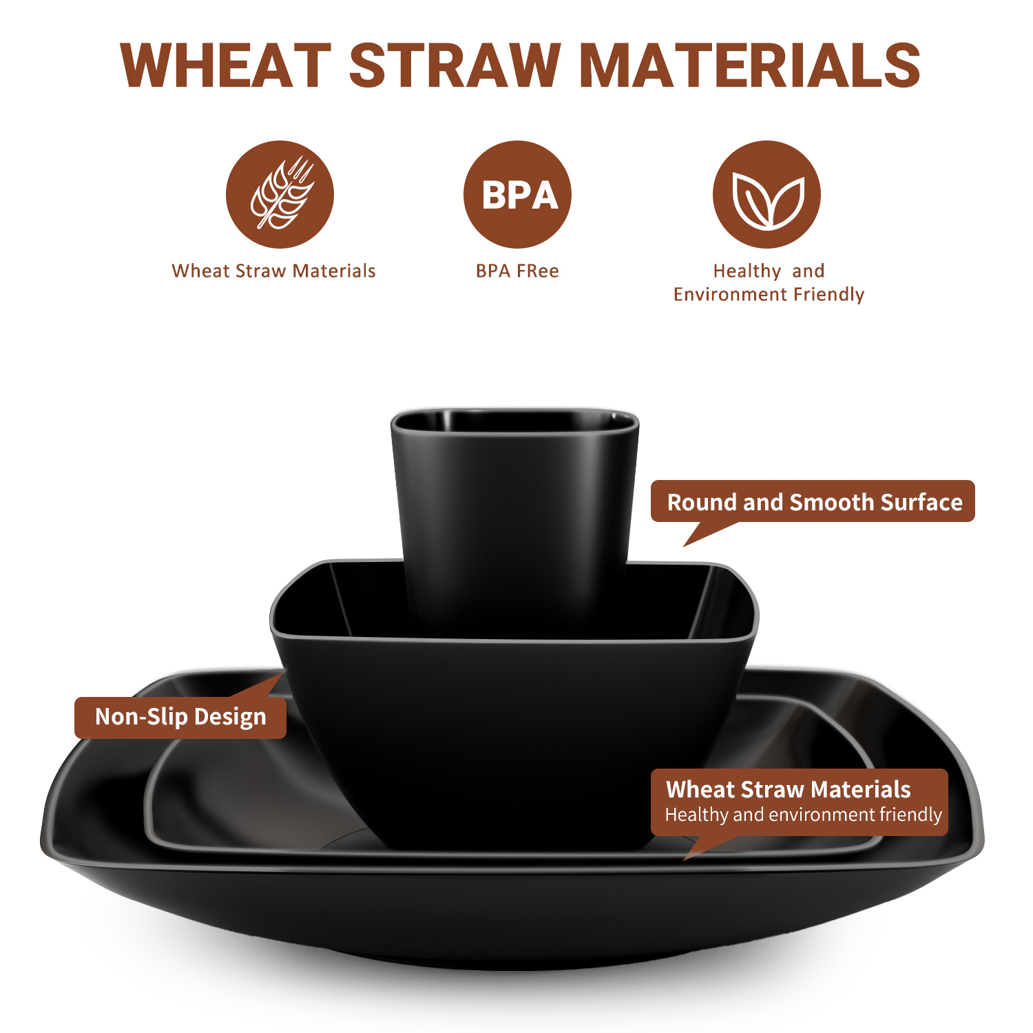 TINANA Wheat Straw Dinnerware Set, Service for 4 photo 4