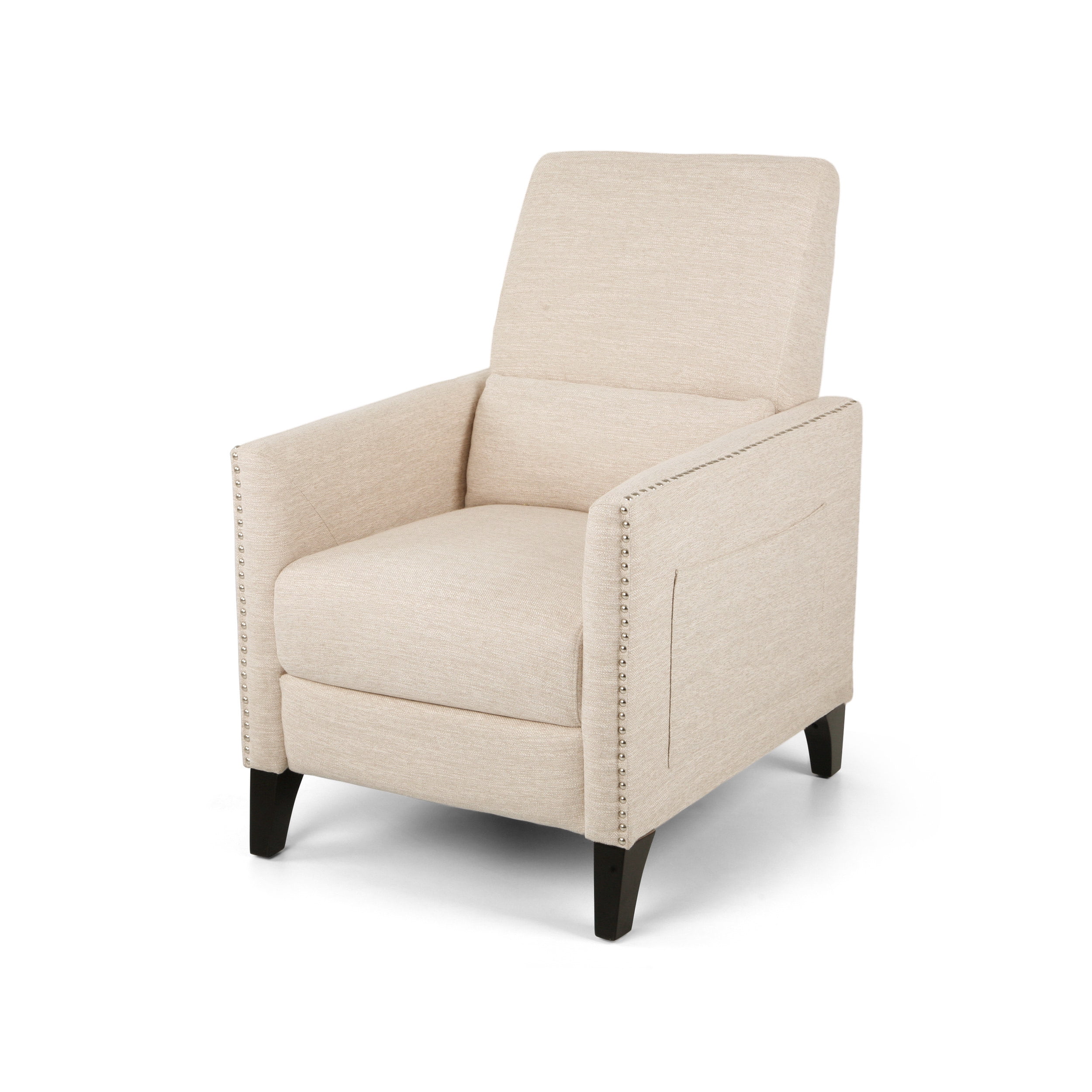 Noble House Beige Standard Contemporary Push Back Recliner with Nailhead Trim