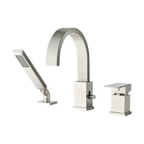 JERFIT 3-Hole Roman Tub Faucet with Hand Shower, Brushed Nickel Waterfall Bathtub Filler, Deck Mount Stainless Steel Spout Set
