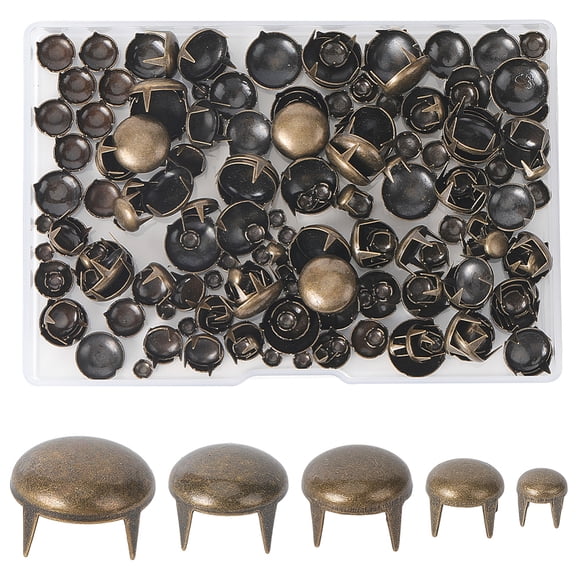 200Pcs 5 Sizes Round Dome Rivets Claw Rivet Nailheads Spots Stud Bronze Metal Punk Mushroom Head 4 Prongs Nail