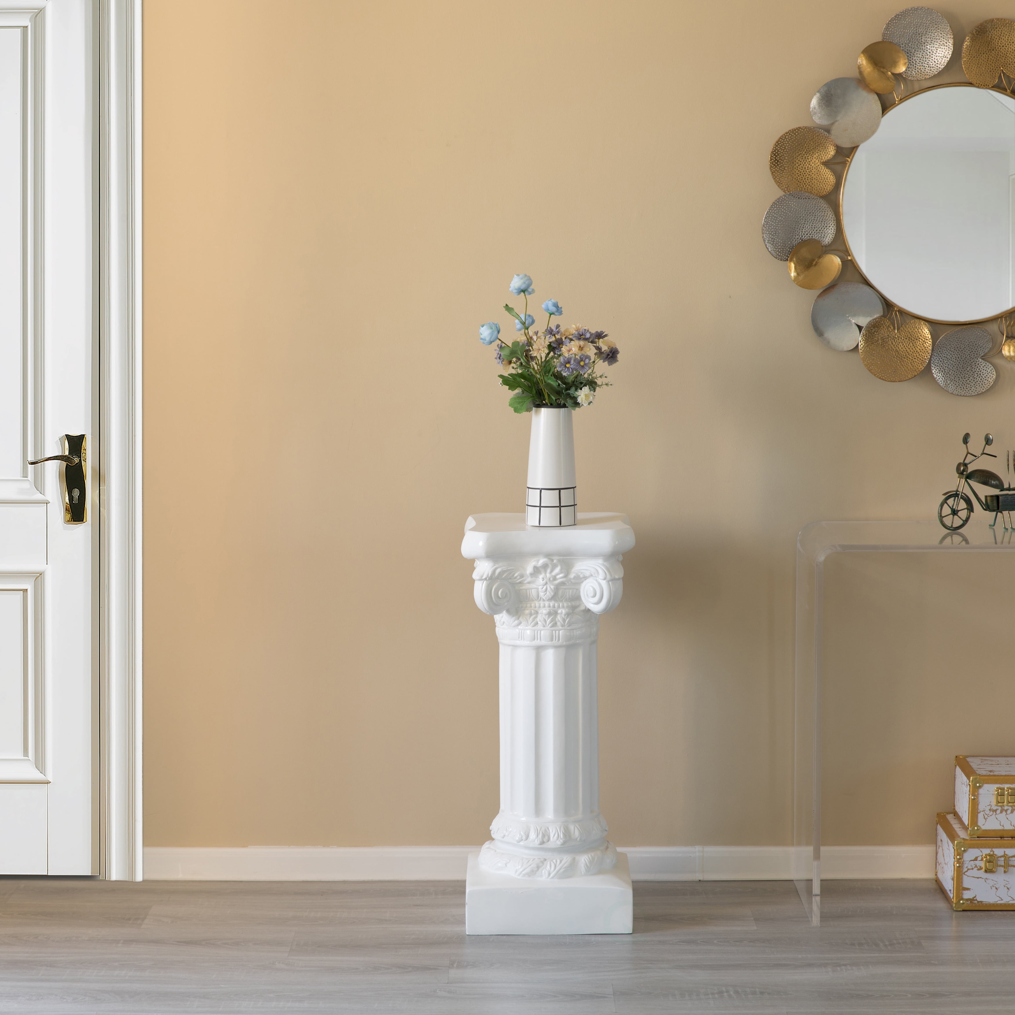 Decorative Modern Fiberglass White Plinth Roman Style Column Ionic