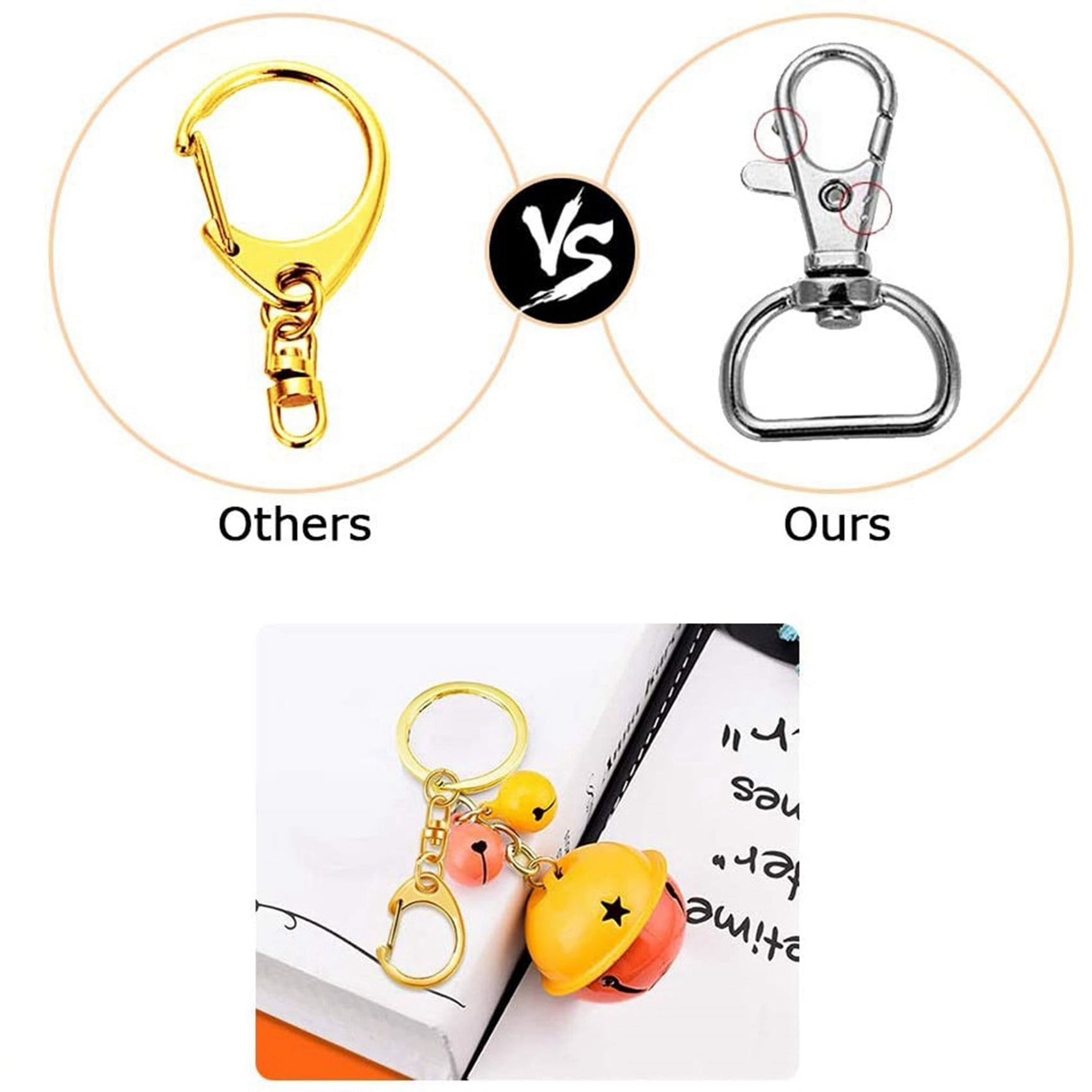 200 Piece D Hook Keychain Hardware with Jump Rings, Metal Split Key Ring Clips Chain for Craft Charm Making DIY