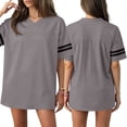 thumbnail image 3 of Bbyeadc Soccer Jerseys for Men Short Sleeve Cotton Striped Trim Jerseys V Neck Dry-Fit T-Shirt Casual Sport Game Tops,Gray (Medium), 3 of 5