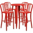 thumbnail image 2 of Emma + Oliver Commercial Grade 24" Round Red Metal Bar Table Set-4 Vertical Slat Back Stools, 2 of 5
