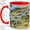 Red, variant on Teal Leaf Pattern Accent Mug, 11oz Ceramic Coffee Cup for Plant Lovers