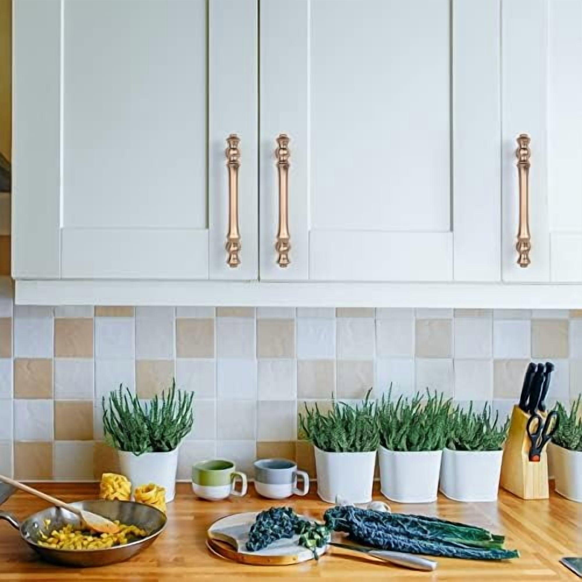 6 Pack 3.75 Inch(96mm) Brushed Brass Kitchen Cabinet Handles, Gold Cabinet Pulls Kitchen Cabinet Hardware for Cupboard Drawer Pulls