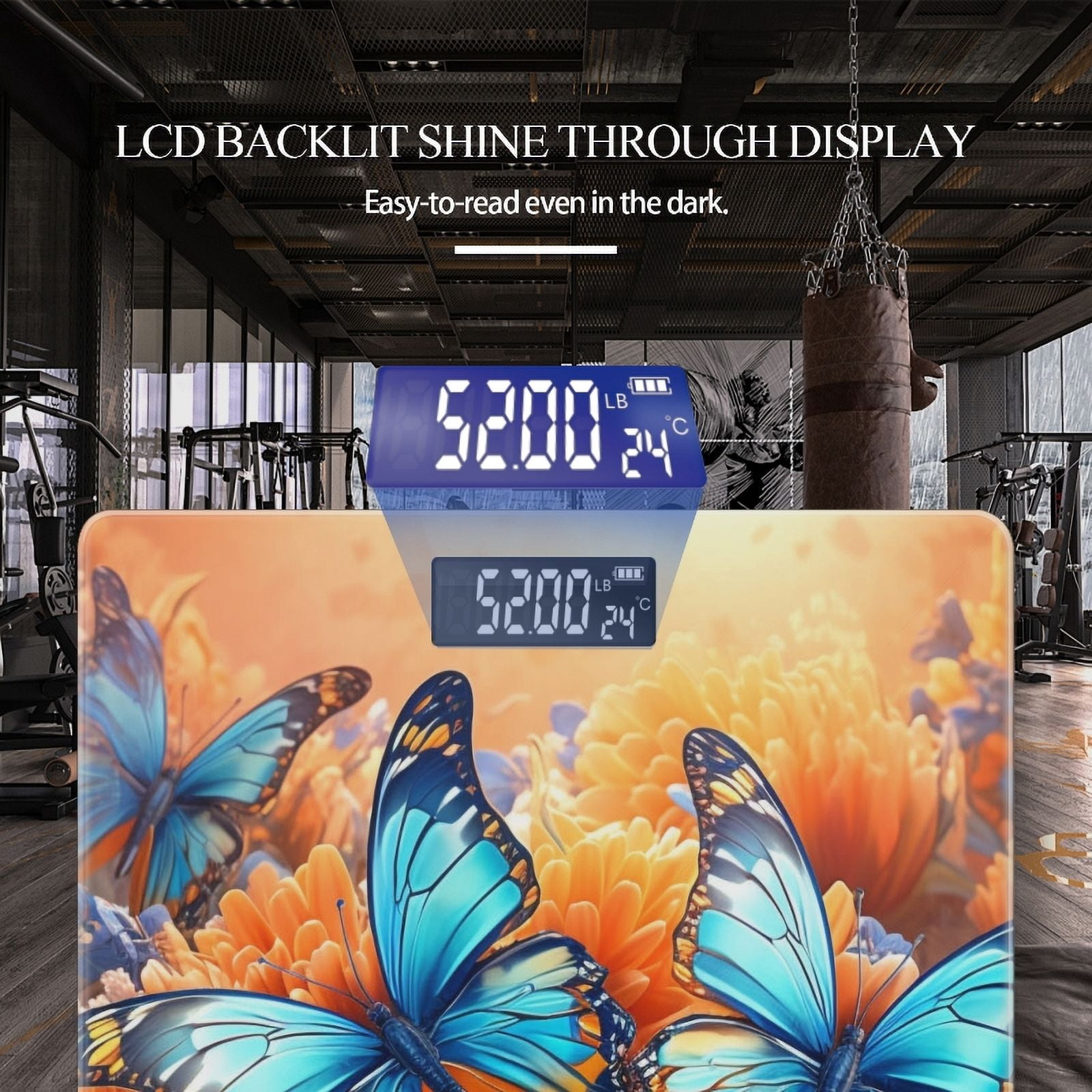 High Precision Body Weight Scale Smart Bathroom Scales with Large LCD Display(400lbs),Decorative for Bedroom-Beautiful Blue Butterflies With Orange Flowers