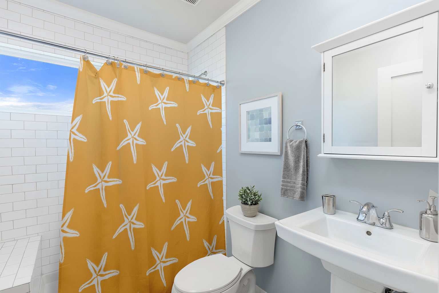 Simply Daisy 70" W x 73" L Starfish Polyester Shower Curtain, Egg Yolk Yellow [1 Ct]