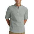 thumbnail image 6 of Iceglad Men Henley Neck Long Sleeve Cotton Linen Shirt Casual Beach Outfit Dress Shirt Grey M, 6 of 8