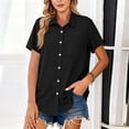 thumbnail image 6 of Solid Button Down Shirts for Women Short Sleeve Bust Pocket V Neck Collared Shirts Summer Business Casual Work Tops, Black XL, 6 of 7